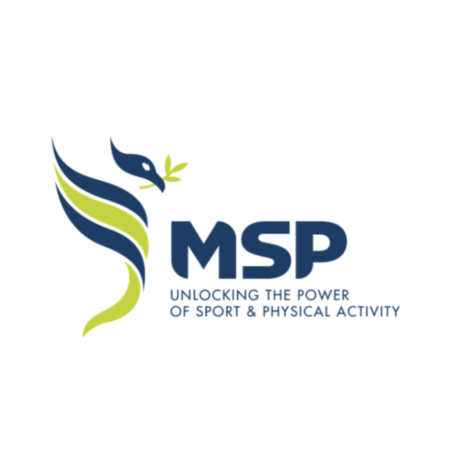 Logo of MSP with a stylised bird and the tagline "Unlocking the power of sport & physical activity".